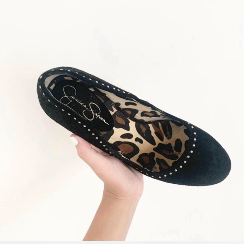 Jessica Simpson Debbie Platform Silver Studded Cheetah Style Printed Pumps.